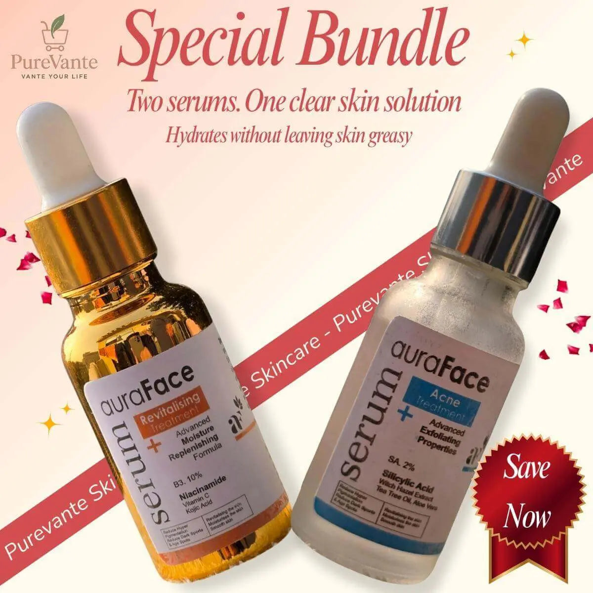 PureVante Anti-Acne & Niacinamide Serum Duo lightweight daily skincare for acne control, clear skin, and brightening