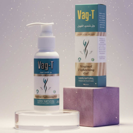 Feminine luxury photo of Pure Vante Vag-T Gel bottle and packaging with lavender glow and soft background lighting.