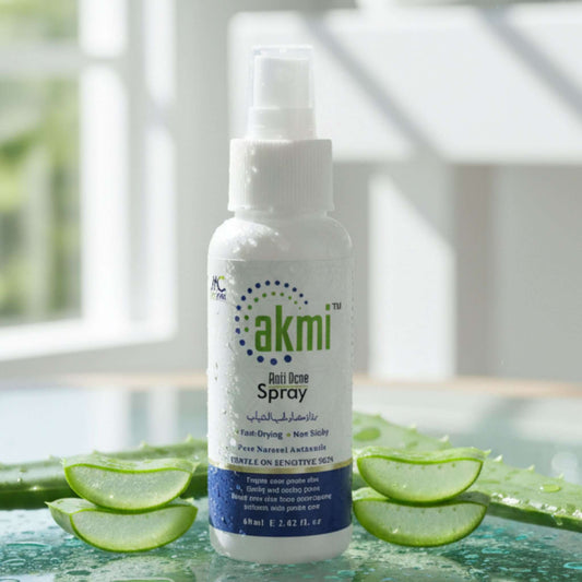Akmi anti acne face spray for oily and acne-prone skin clears whiteheads, blackheads, and open pores with natural ingredients.