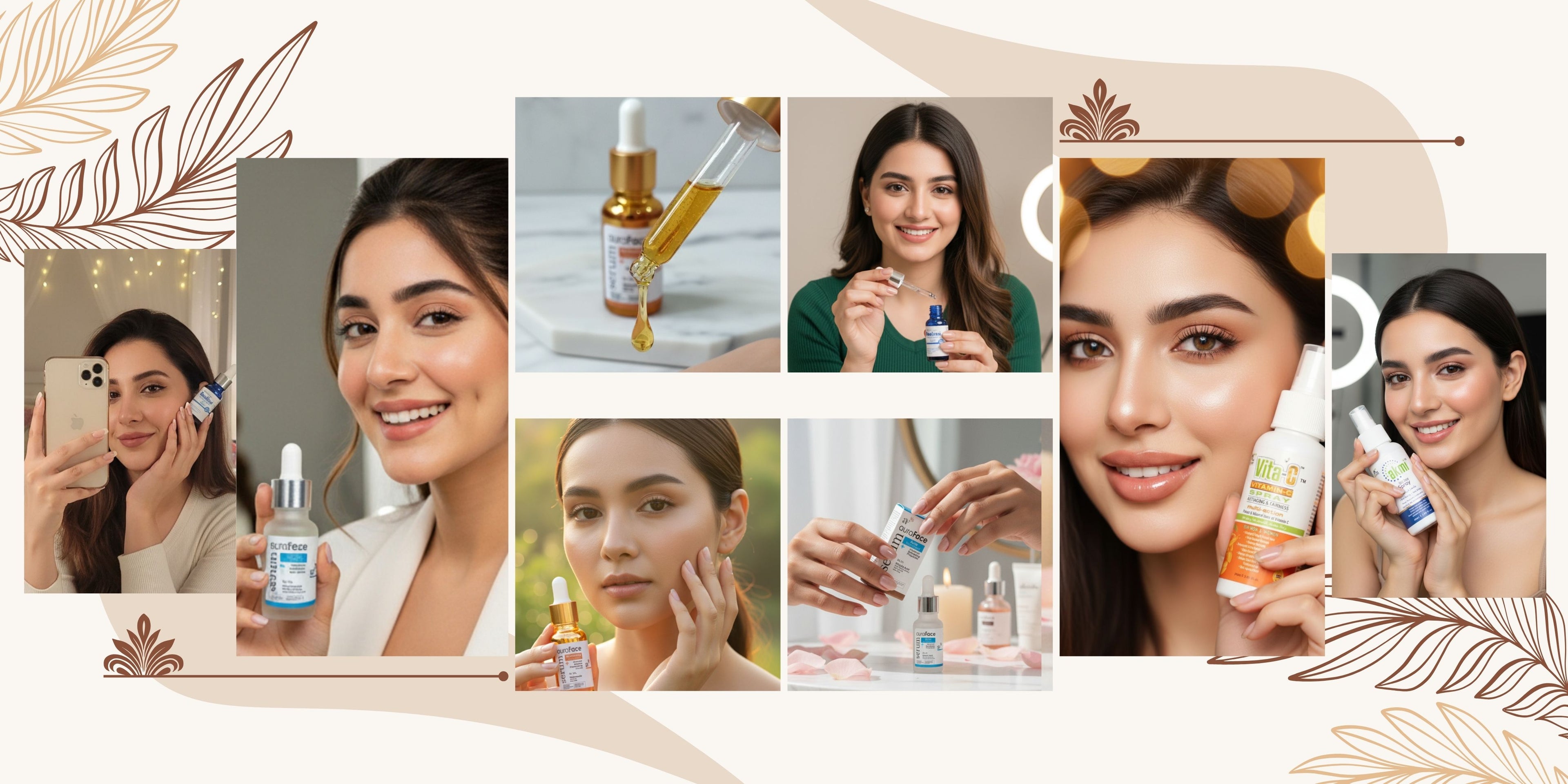 Luxury PureVante skincare, personal care, and wellness collection natural and organic beauty products with rose gold and green theme elegant minimal banner for PureVante Pakistan.